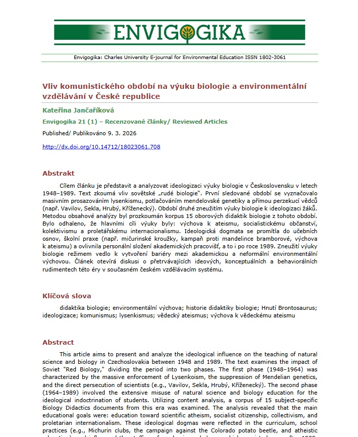Vliv komunistického období na výuku biologie a environmentální vzdělávání v České republice