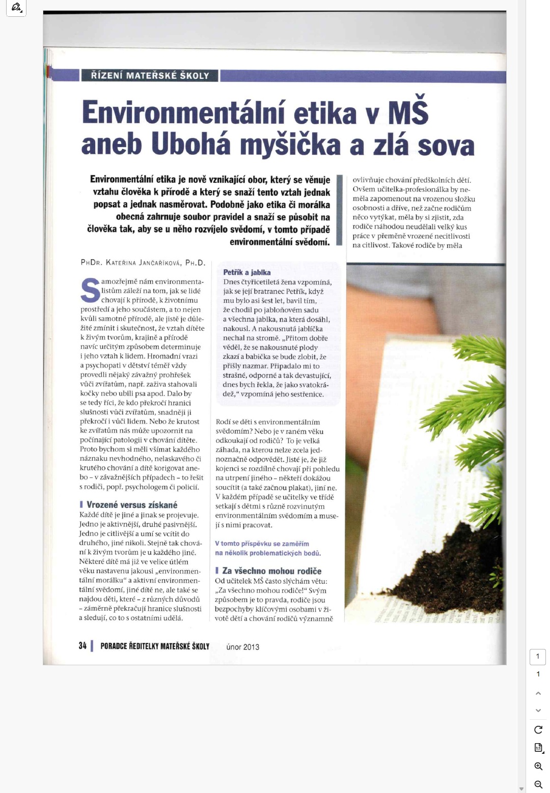 Environmentální etika v MŠ aneb Ubohá myšička a zlá sova