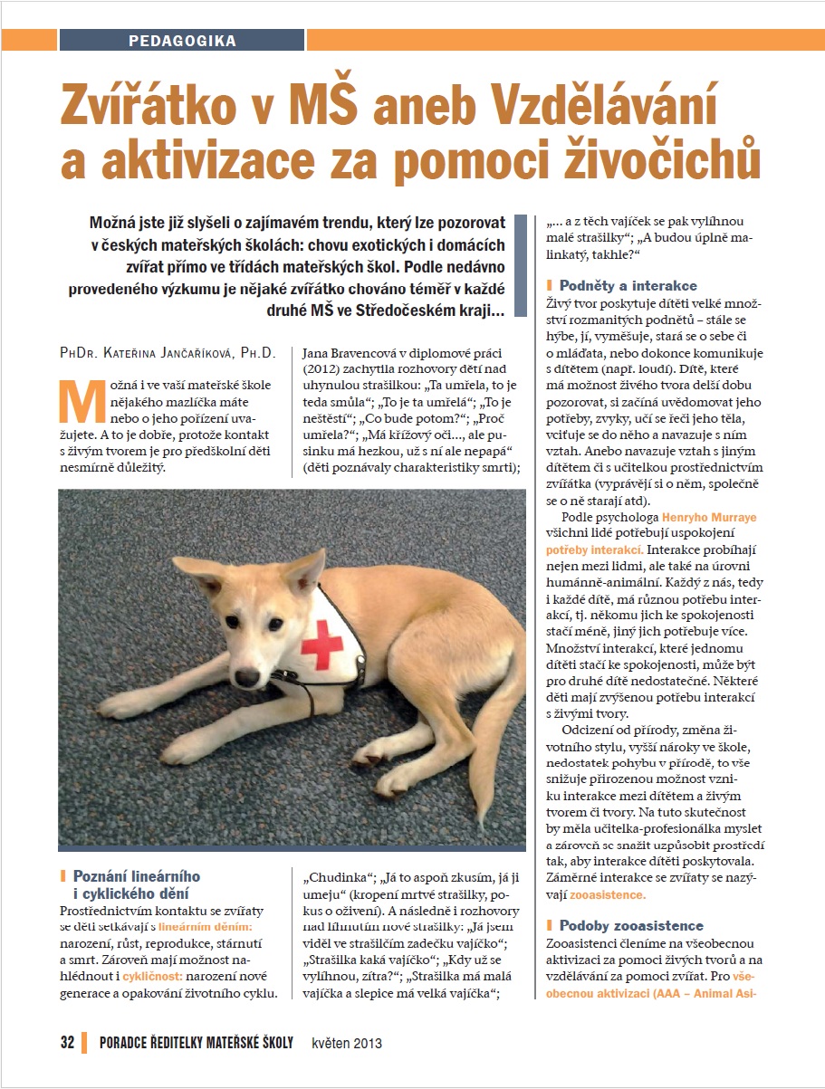 Zvířátko v MŠ aneb Vzdělávání a aktivizace za pomoci živočichů